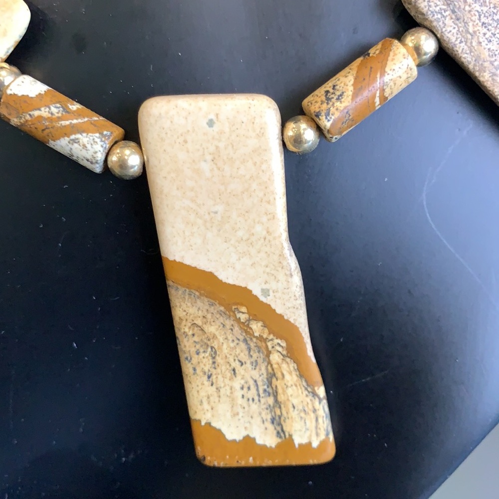 Handcrafted Picture Jasper Semi Precious Statemen Necklace and earrings Jewelry - Picture 4 of 9
